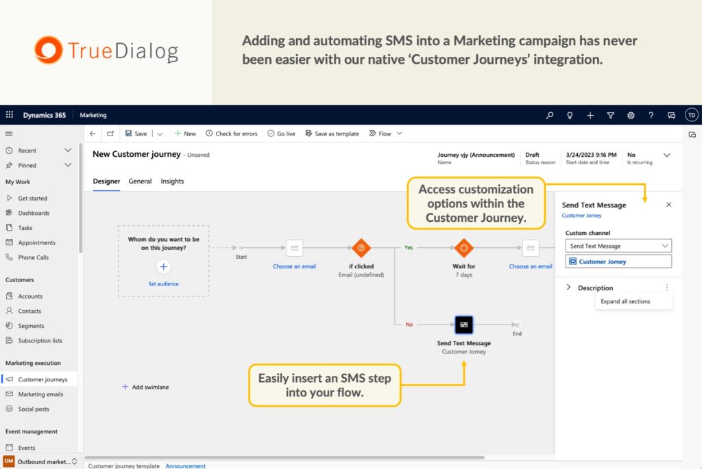 Adding and automating SMS into a Marketing campaign has never been easier with our native Customer Journeys integration