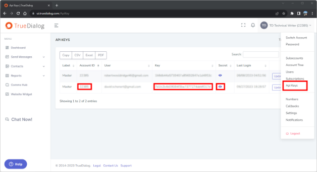 TrueDialog_API_Keys
