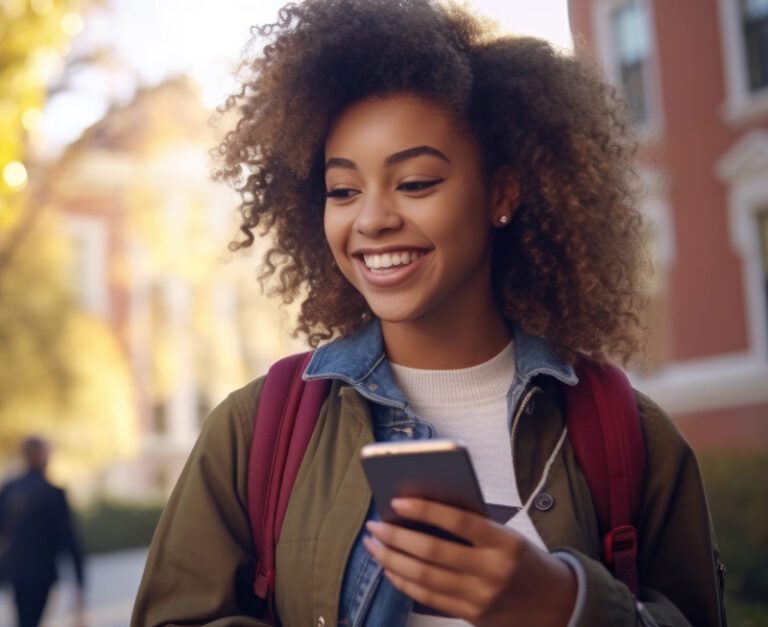 student-on-phone-smiling