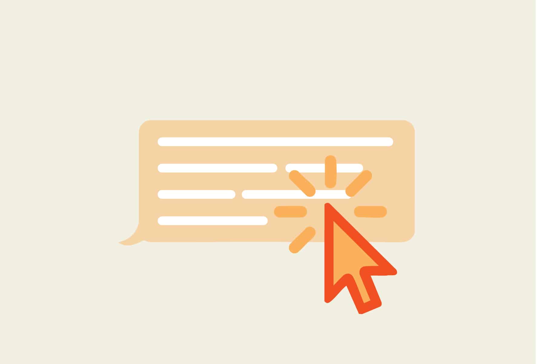A text bubble with an arrow clicking on a link in a text.