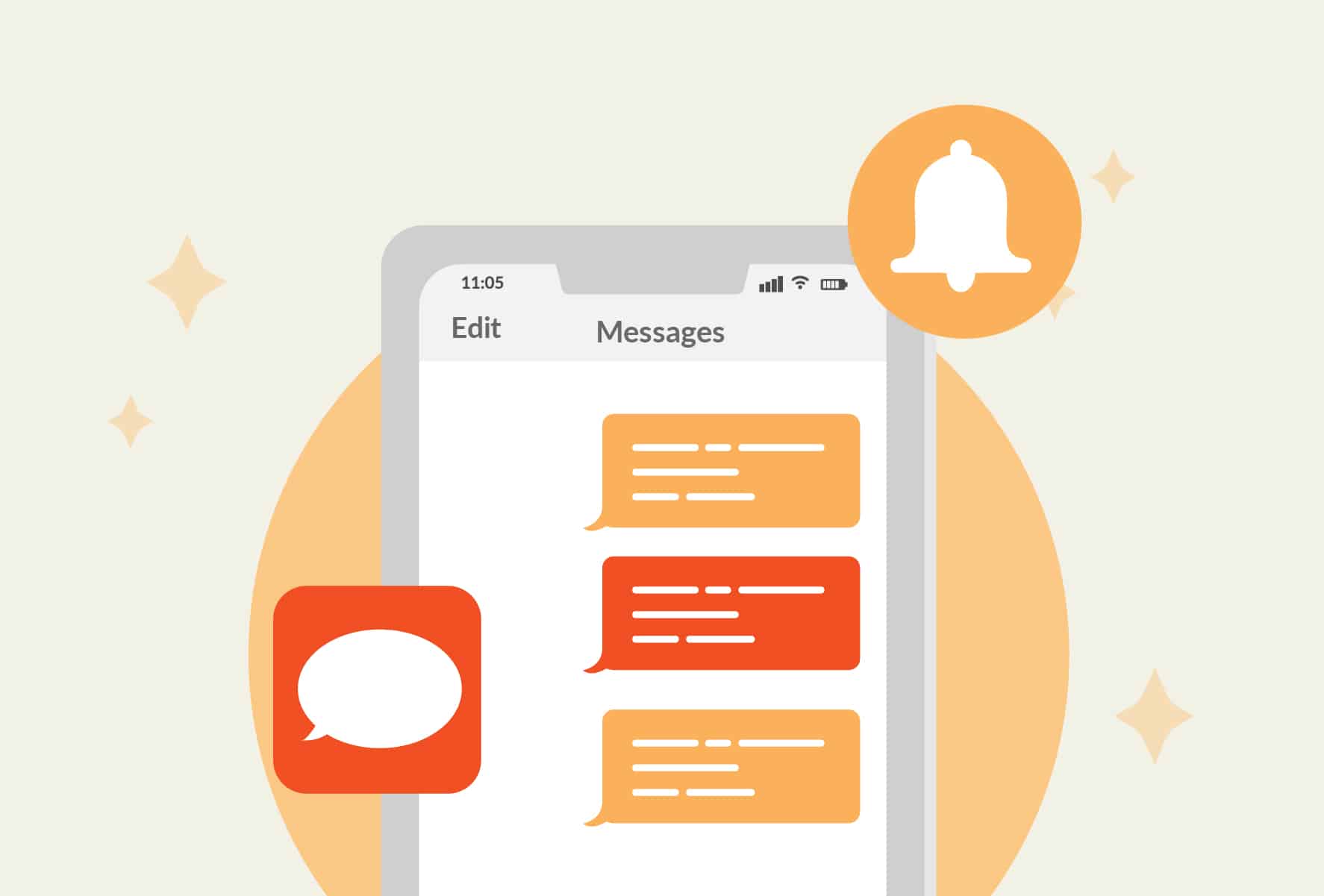 A phone with text messages and reminders and alarms illustrating s variety of sms marketing strategies.