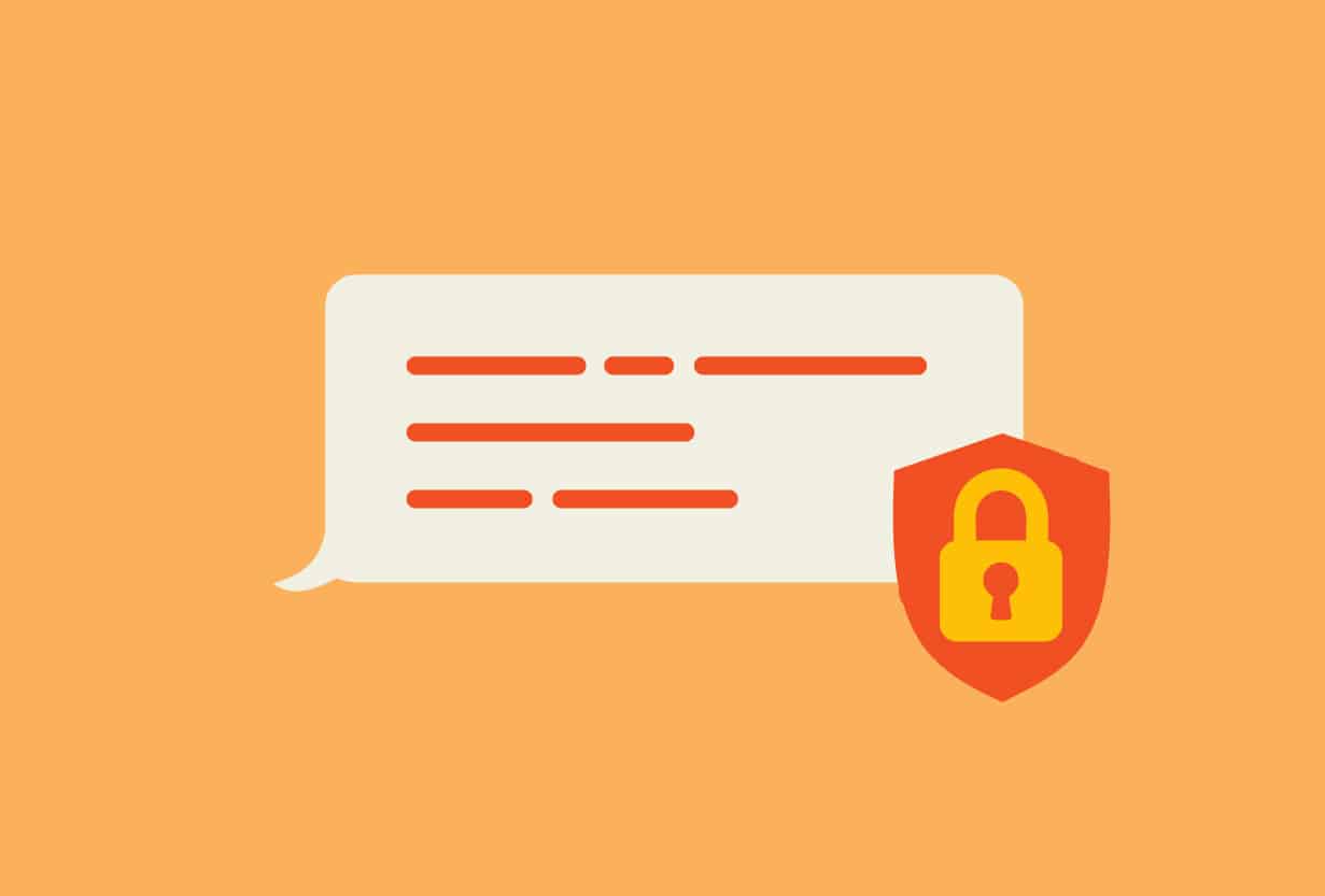 A text bubble with a badge and lock icon demonstrating backing up a text message