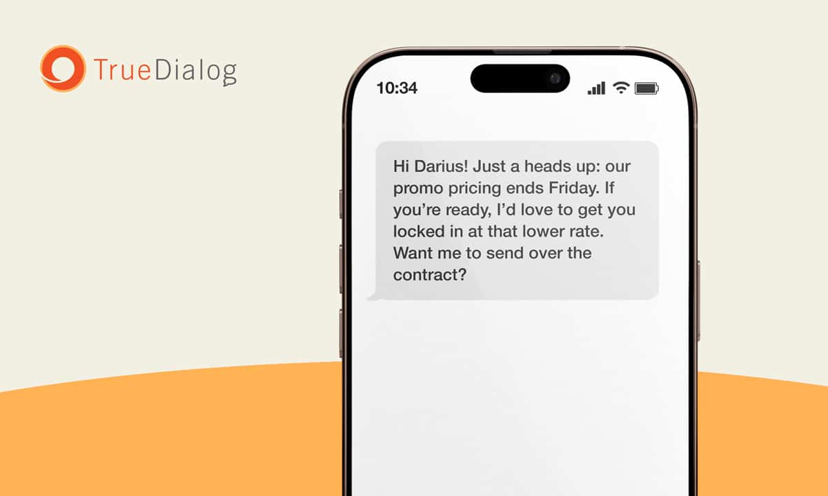 A phone with a sales text message closing a deal.