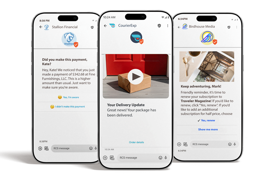Smartphones with a variety of RCS messages on interfaces