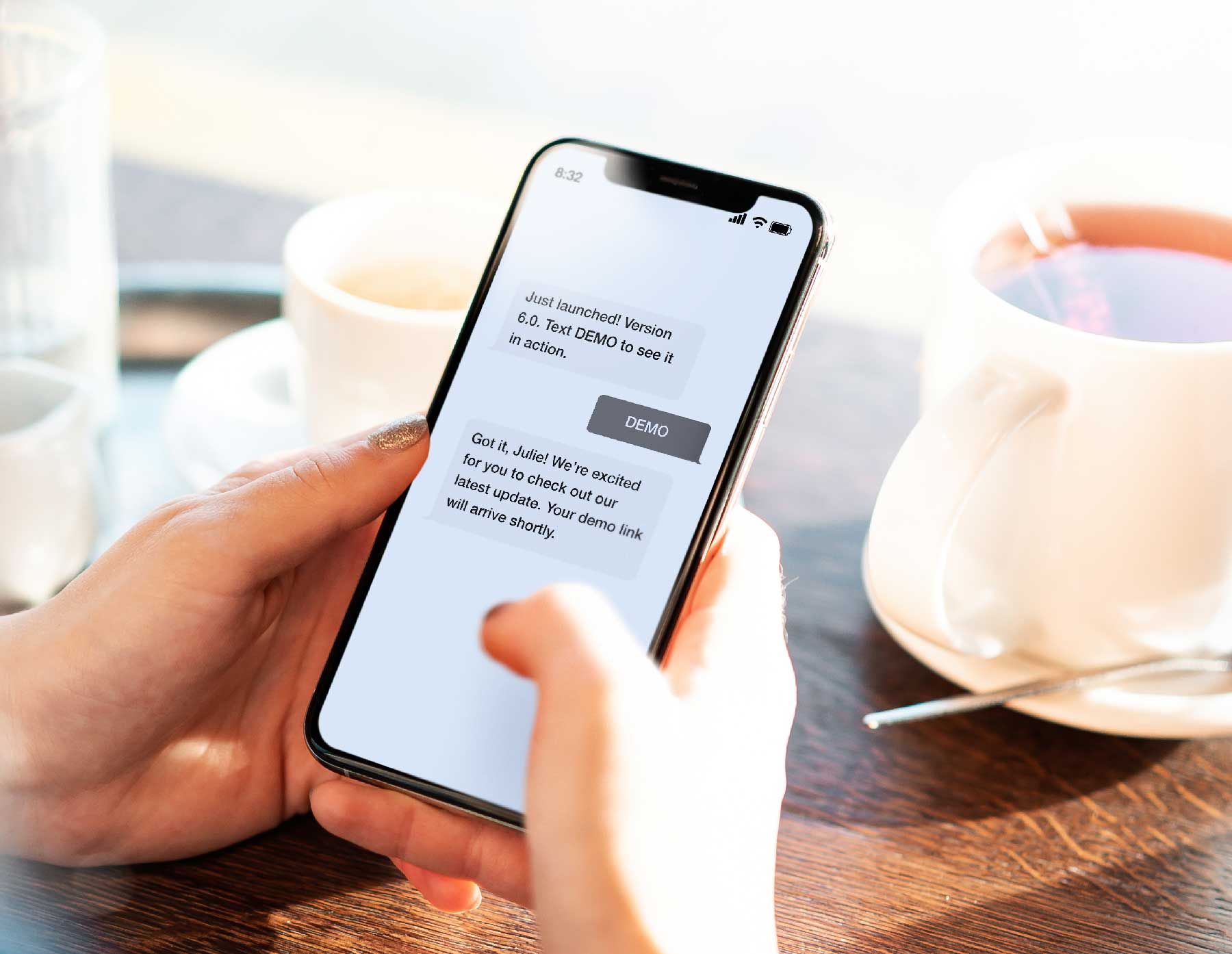 User text messaging a keyword n an iphone