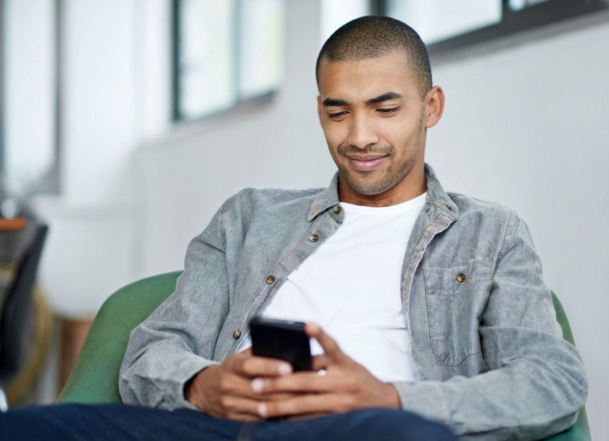 A man reading a secure text message on his phone