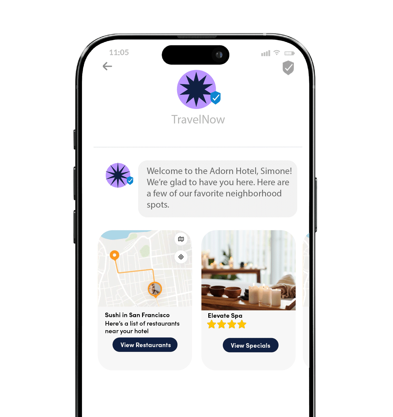 RCS message with links to apps near a specific location