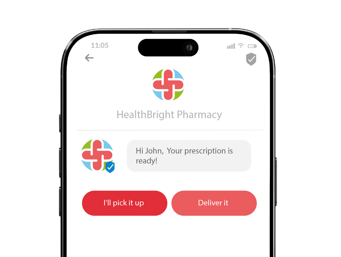 A secure verified RCS message from a pharmacy on a smart phone