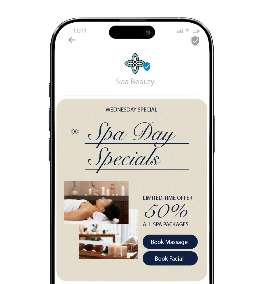 RCS message with interactive buttons to book an appointment