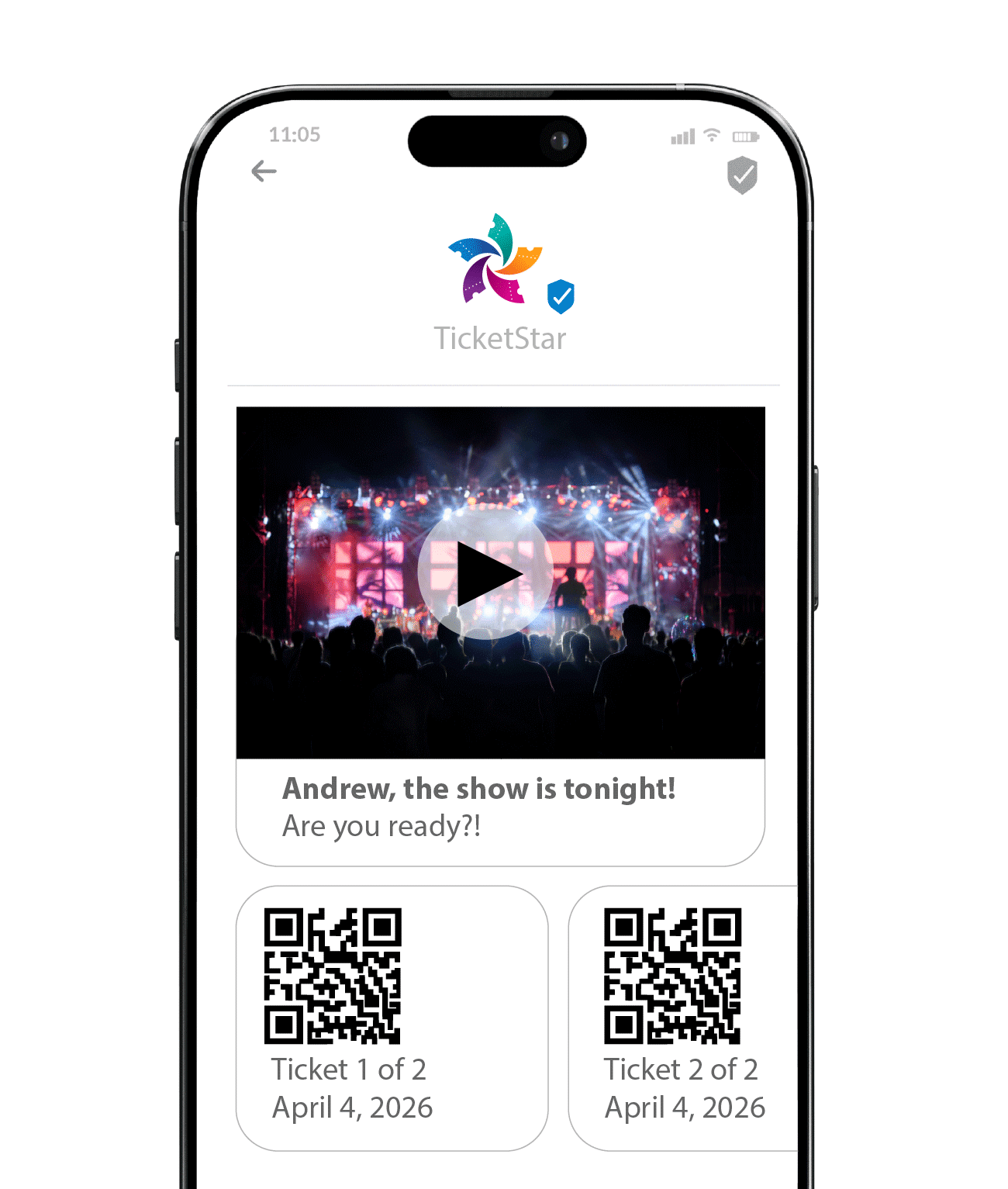 RCS message with video and electronic tickets