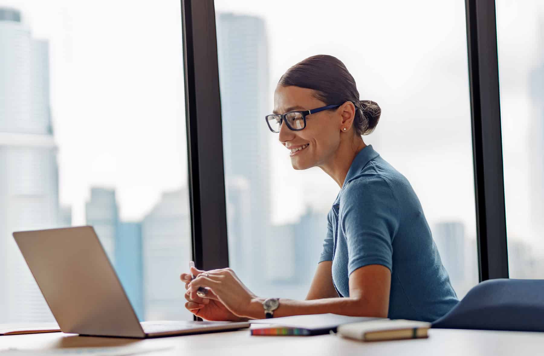 Woman setting up RCS messaging system