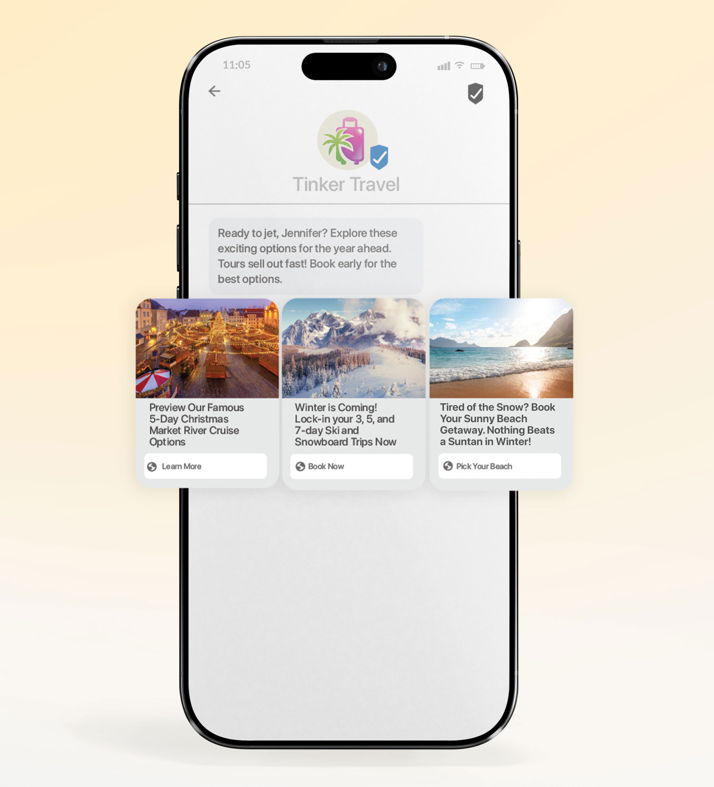 Buttons and carousels shown in RCS message on a phone